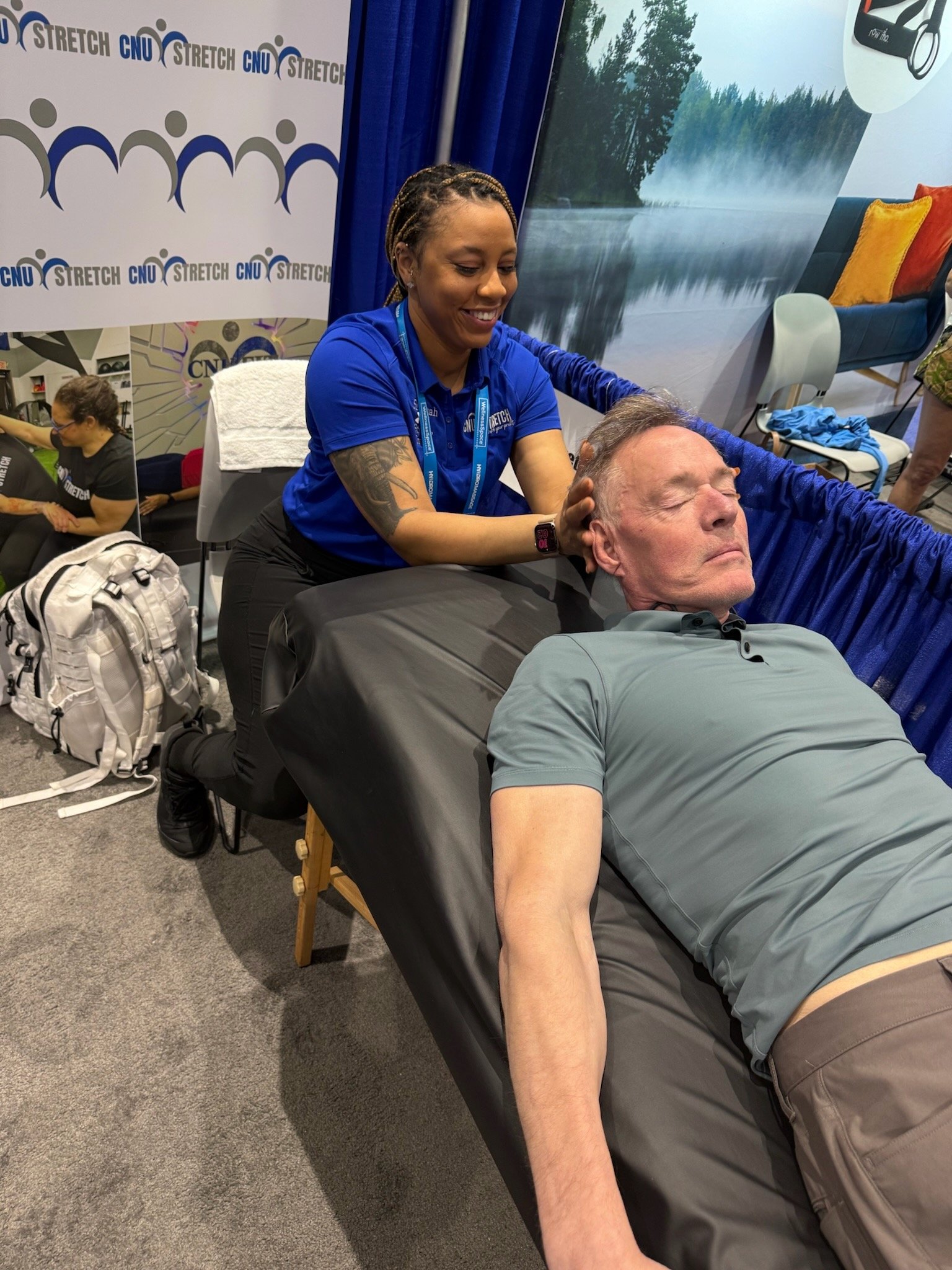 CNU Stretch — client experiencing deep relaxation during stretch session