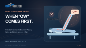 When ow comes first: pain before muscle tension means pause, recognize and refer to a physical therapist